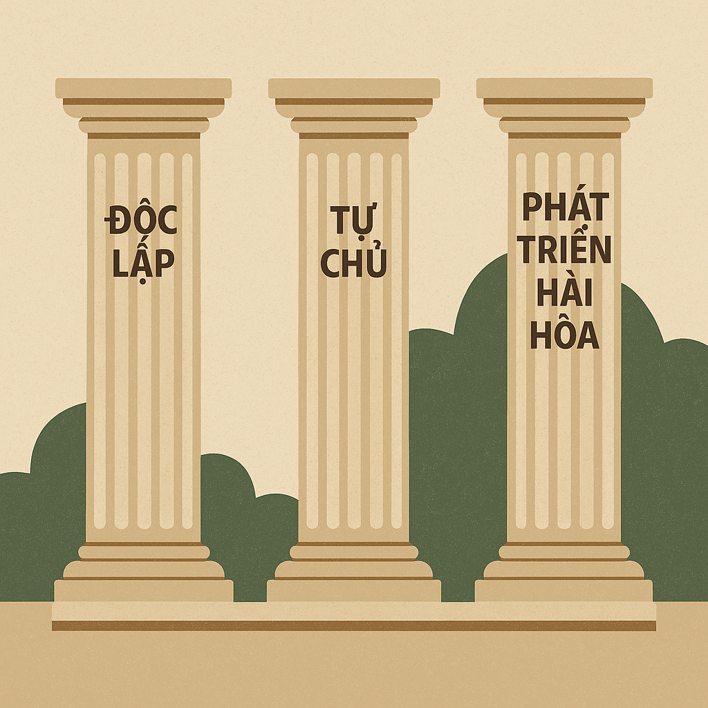 Minh họa ba nguyên tắc đối ngoại Việt Nam: Độc lập – Tự chủ – Hài hòa phát triển