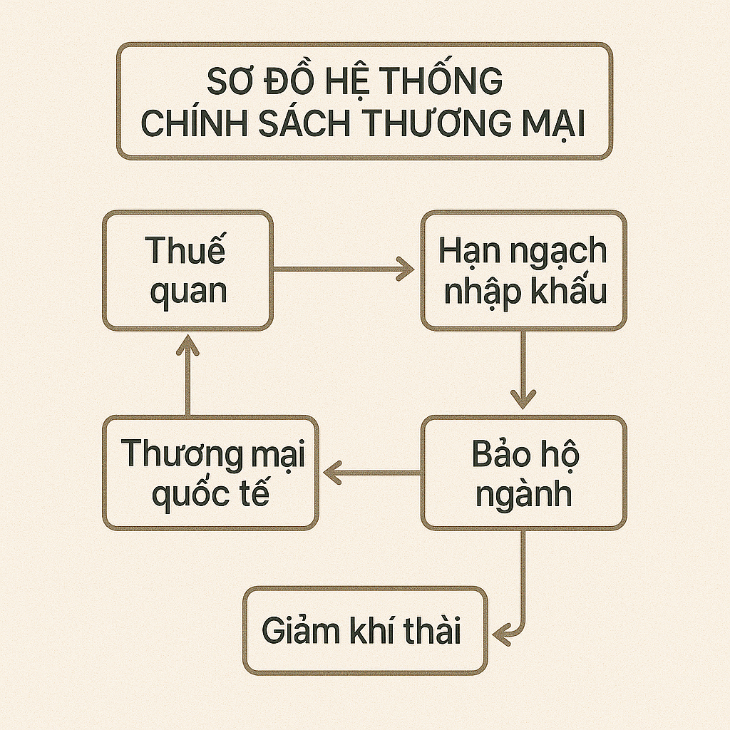 System Map minh họa tác động điều chỉnh thuế xuất nhập khẩu lên giá thành, sản lượng nội địa, xuất khẩu và thu nhập người lao động