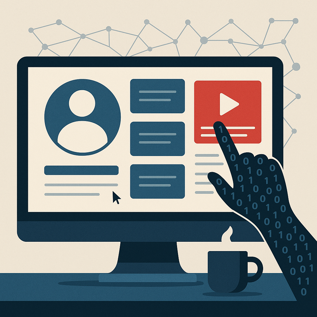 Thuật toán gợi ý nội dung trên màn hình, bàn tay mã hoá số tự động chọn video người dùng nhìn thấy.