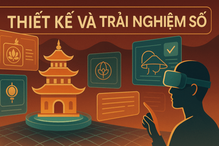 Thiết kế và trải nghiệm số mang bản sắc văn hóa Việt trong kỷ nguyên metaverse, kết hợp UX/UI hiện đại và yếu tố truyền thống.